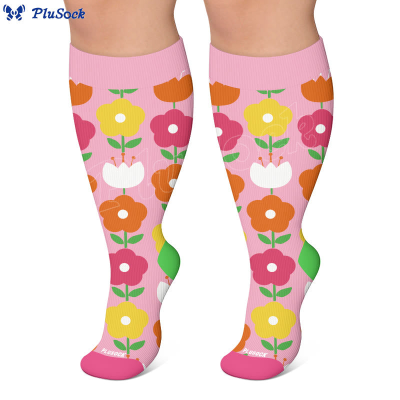 Plus Size Heart Flower Print Compression Socks - image 4