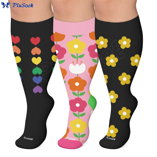 Plus Size Heart Flower Print Compression Socks - image 0