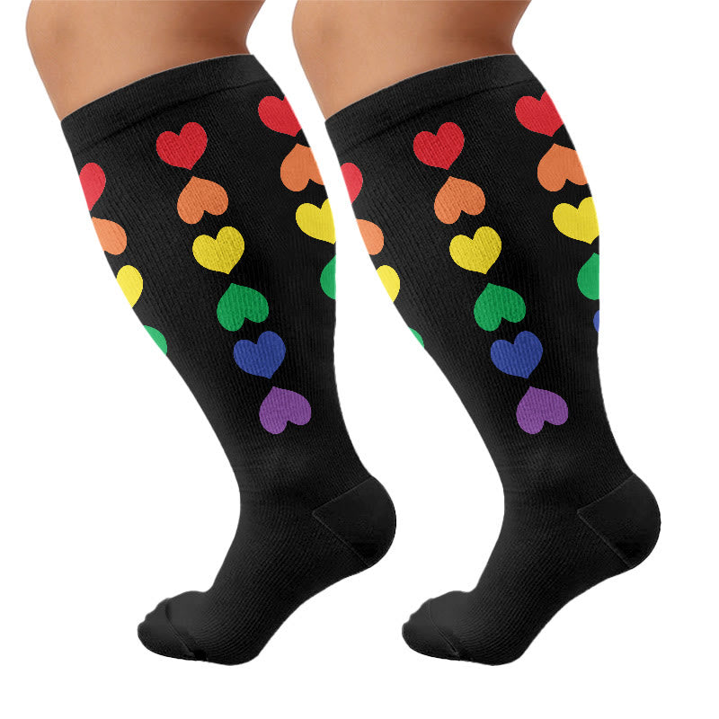 Plus Size Heart Flower Print Compression Socks - Heart(1 Pair) - 4XL - image 5