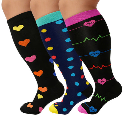 Colorful Pattern Plus Size Compression Socks 2XL-7XL(3 Pairs) - image 1