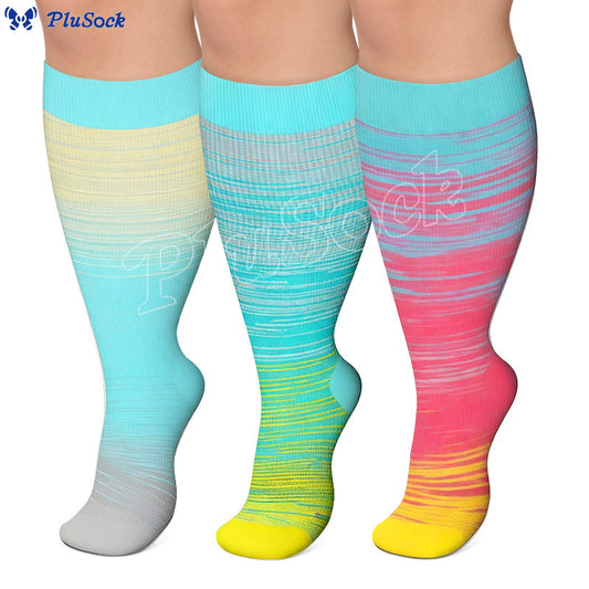 Plus Size Bright Stripe Compression Socks 2XL-7XL(3 Pairs) - image 0