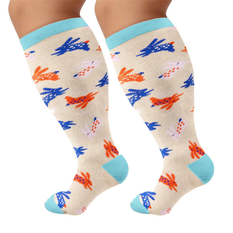 Plus Size Floral Bunny Compression Socks - Apricot(1 Pair) - 4XL - image 2
