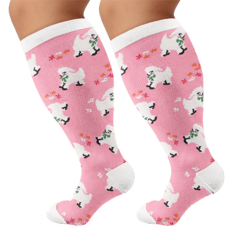 Plus Size Floral Bunny Compression Socks - Pink(1 Pair) - 4XL - image 3