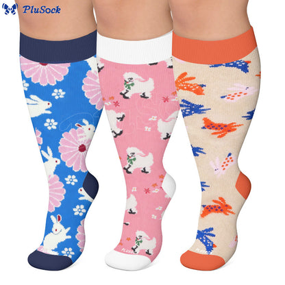 Plus Size Floral Bunny Compression Socks - image 0