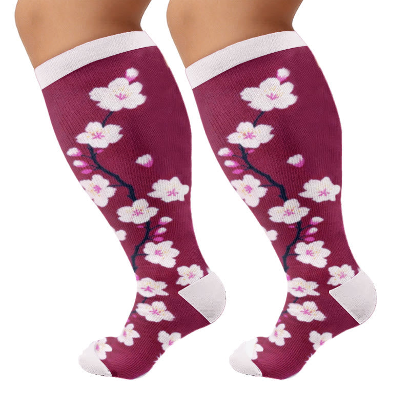 Plus Size Muted Blossom Compression Socks - Dark Purple(1 Pair) - 4XL - image 10