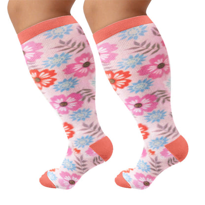 Plus Size Muted Blossom Compression Socks - Pink(1 Pair) - 4XL - image 9