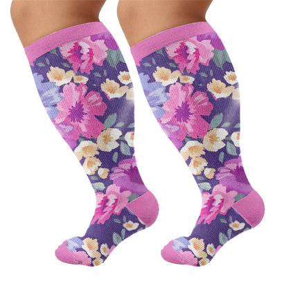 Plus Size Muted Blossom Compression Socks - Purple(1 Pair) - 4XL - image 11