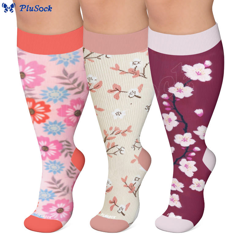 Plus Size Muted Blossom Compression Socks - image 0
