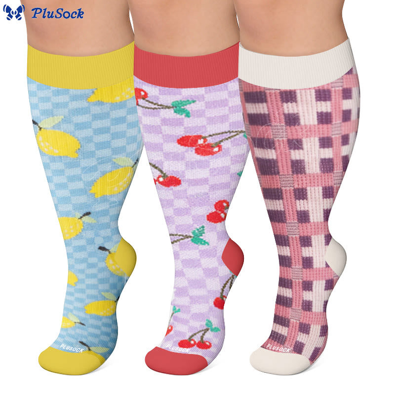 Plus Size Fruit Gingham Compression Socks - image 0