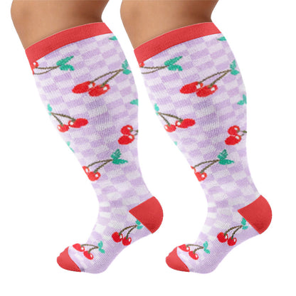 Plus Size Fruit Gingham Compression Socks - Purple(1 Pair) - 4XL - image 5