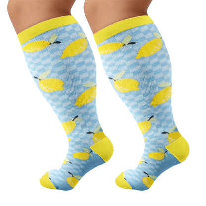 Plus Size Fruit Gingham Compression Socks - Blue(1 Pair) - 4XL - image 7