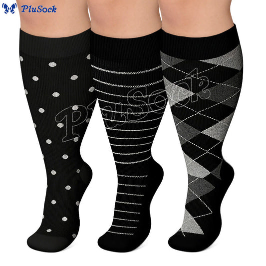 Plus Size Rhombus Compression Socks 2XL-7XL(3 Pairs) - image 0