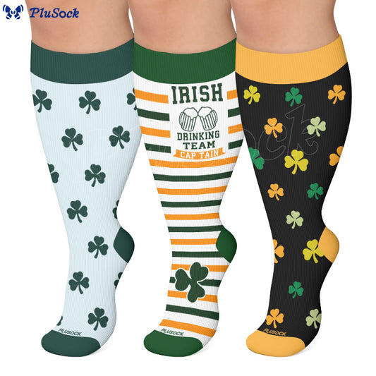 Plus Size Shamrock Print Compression Socks - image 0