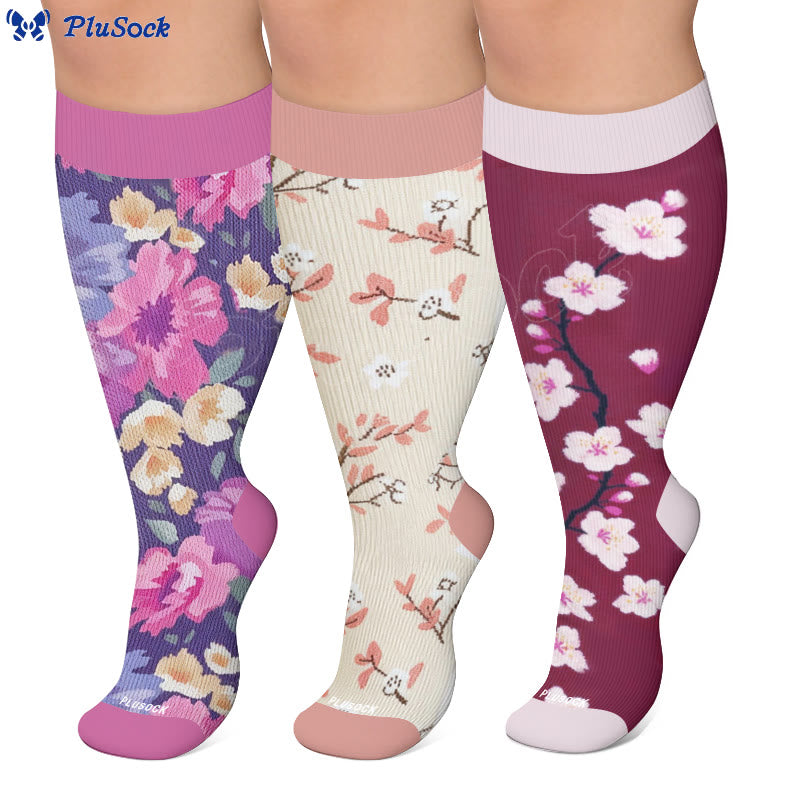 Plus Size Muted Blossom Compression Socks - image 1