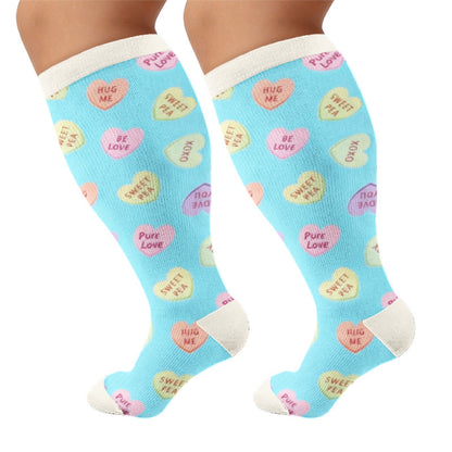 Plus Size Sweet Heart Print Compression Socks - Blue(1 Pair) - 4XL - image 5
