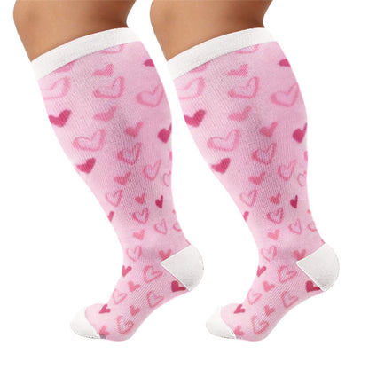 Plus Size Sweet Heart Print Compression Socks - Pink(1 Pair) - 4XL - image 6