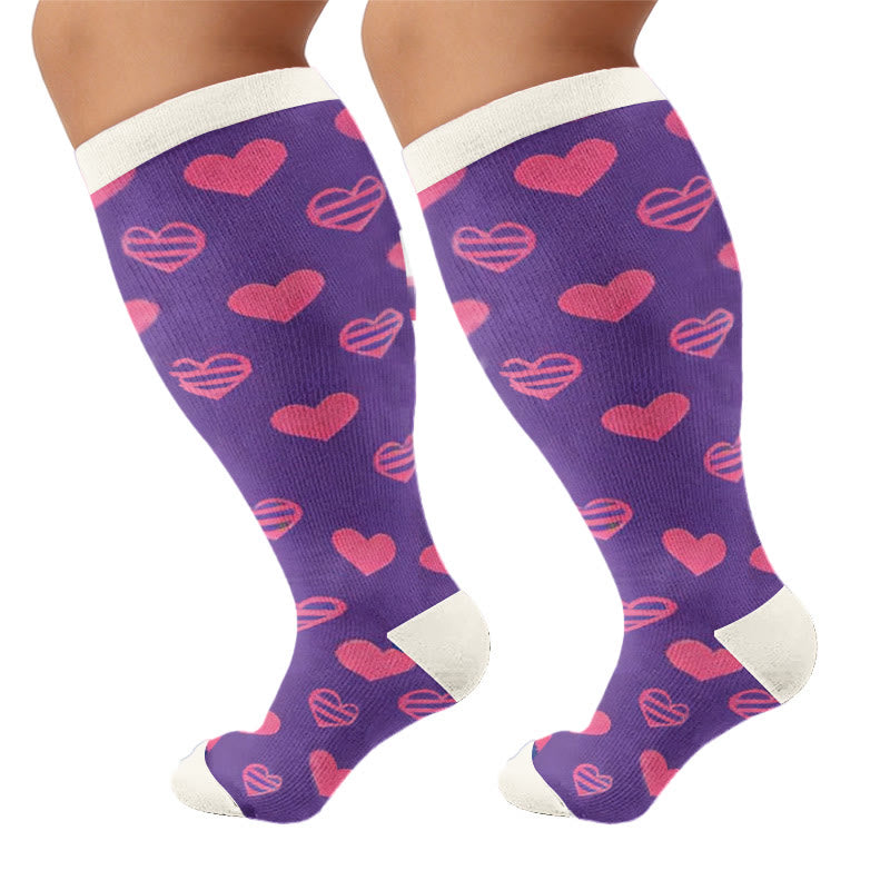 Plus Size Sweet Heart Print Compression Socks - Purple(1 Pair) - 4XL - image 7