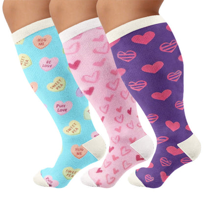Plus Size Sweet Heart Print Compression Socks - Multicolor(3 Pairs) - 4XL - image 1