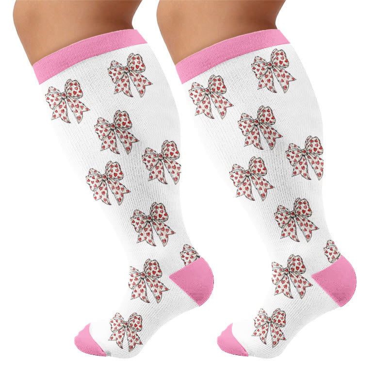 Plus Size Butterfly Bow Tie Compression Socks - White(1Pair) - 4XL - image 5