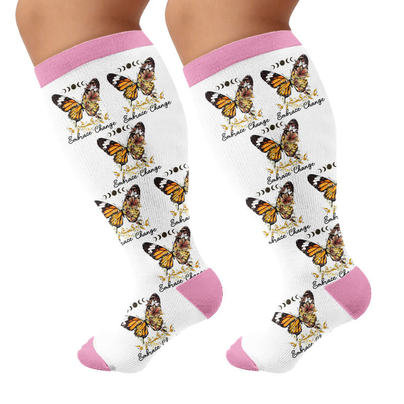 Plus Size Butterfly Bow Tie Compression Socks - Pink(1Pair) - 4XL - image 7