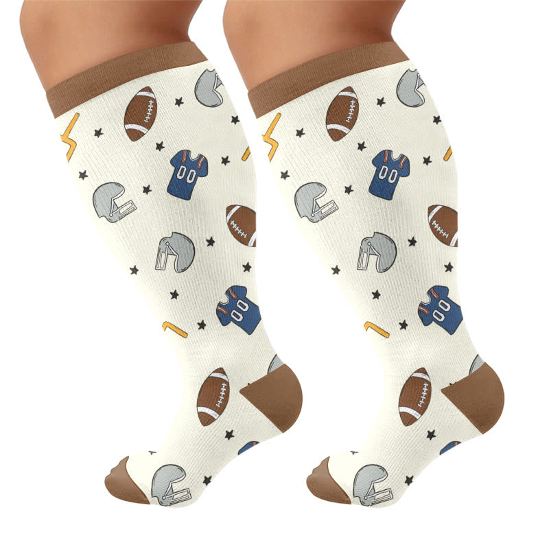 Plus Size Football Bow Tie Compression Socks - Brown(1 Pair) - 4XL - image 5