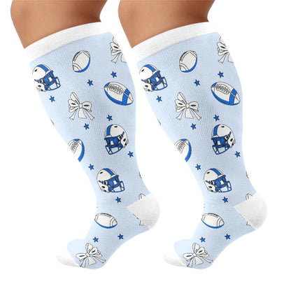 Plus Size Football Bow Tie Compression Socks - Blue(1 Pair) - 4XL - image 6