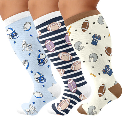 Plus Size Football Bow Tie Compression Socks - Multicolor(3 Pairs) - 4XL - image 1