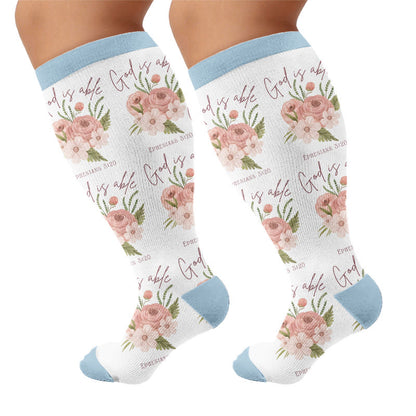 Plus Size Floral Balloon Knot Compression Socks - Flower(1 Pair) - 4XL - image 5