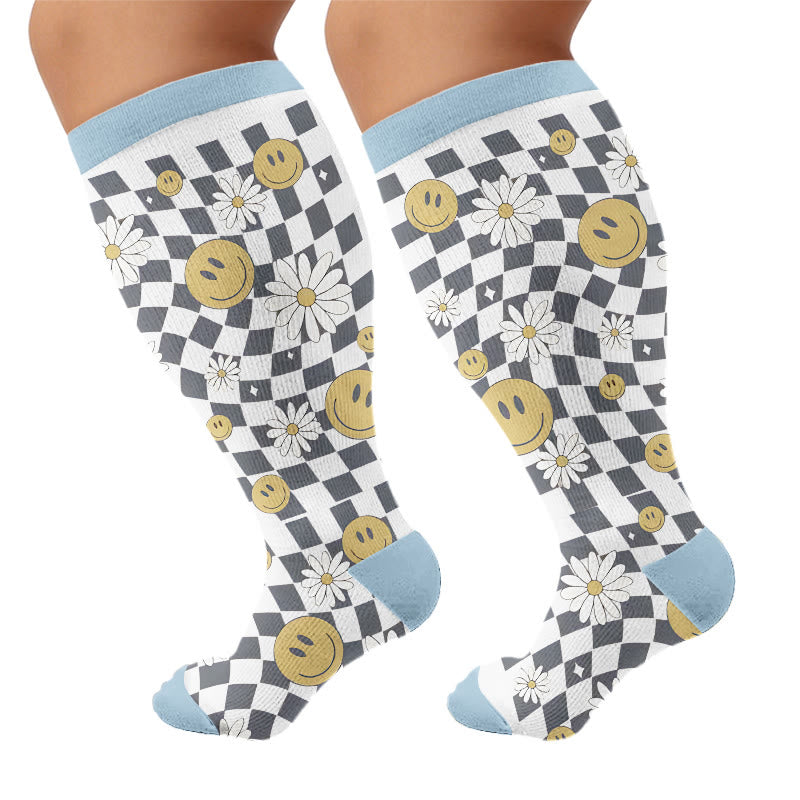 Plus Size Floral Balloon Knot Compression Socks - Blue(1 Pair) - 4XL - image 6
