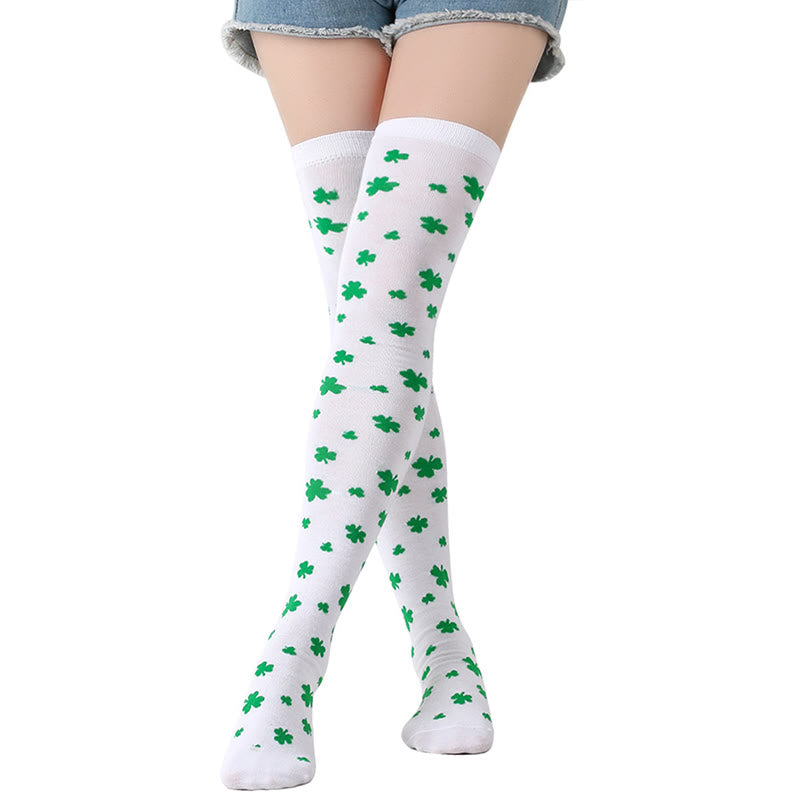 Lucky Clover Thigh Highs Socks(3 Pairs) - B - One Size - image 6