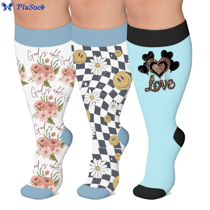 Plus Size Floral Balloon Knot Compression Socks - image 0