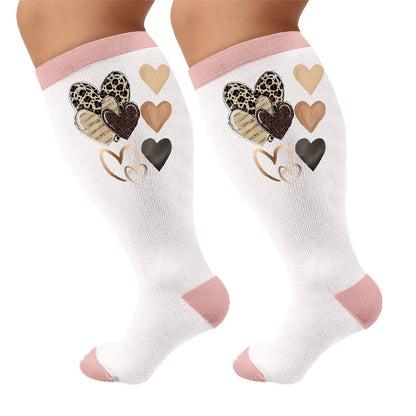 Plus Size Butterfly Leopard Knot Compression Socks - Pink(1Pair) - 4XL - image 7