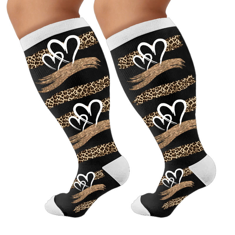 Plus Size Butterfly Leopard Knot Compression Socks - Heart(1Pair) - 4XL - image 5