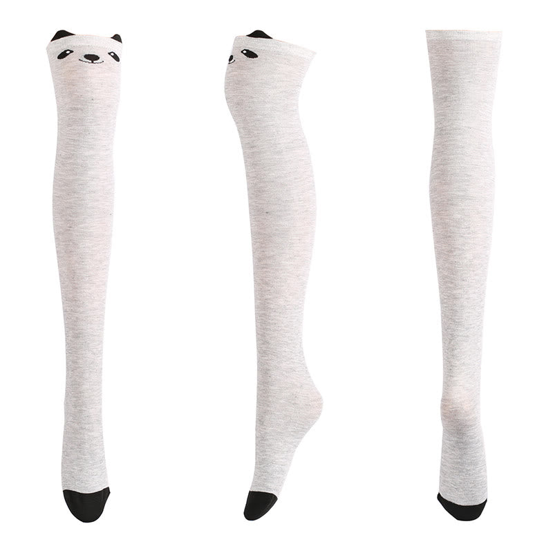 Adorable Animal Face Thigh High Socks(2 Pairs) - Grey - One Size - image 4