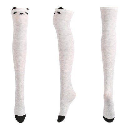 Adorable Animal Face Thigh High Socks(2 Pairs) - Grey - One Size - image 4