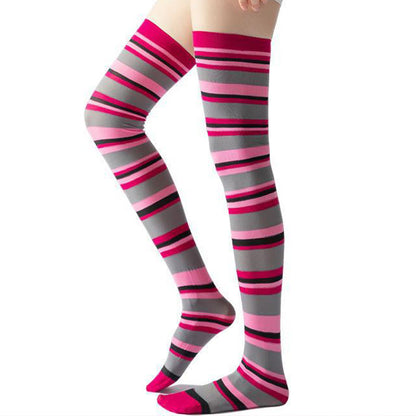 Stripe Thigh High Compression Socks(2 Pairs) - Rose - EU36-40(US3-7) - image 5