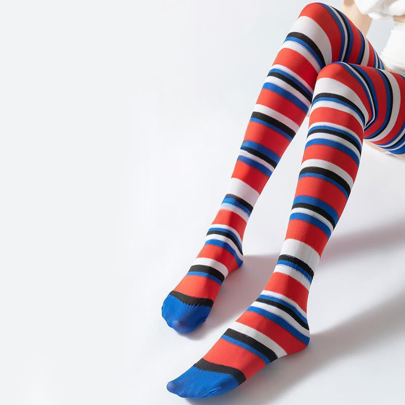 Stripe Thigh High Compression Socks(2 Pairs) - image 2