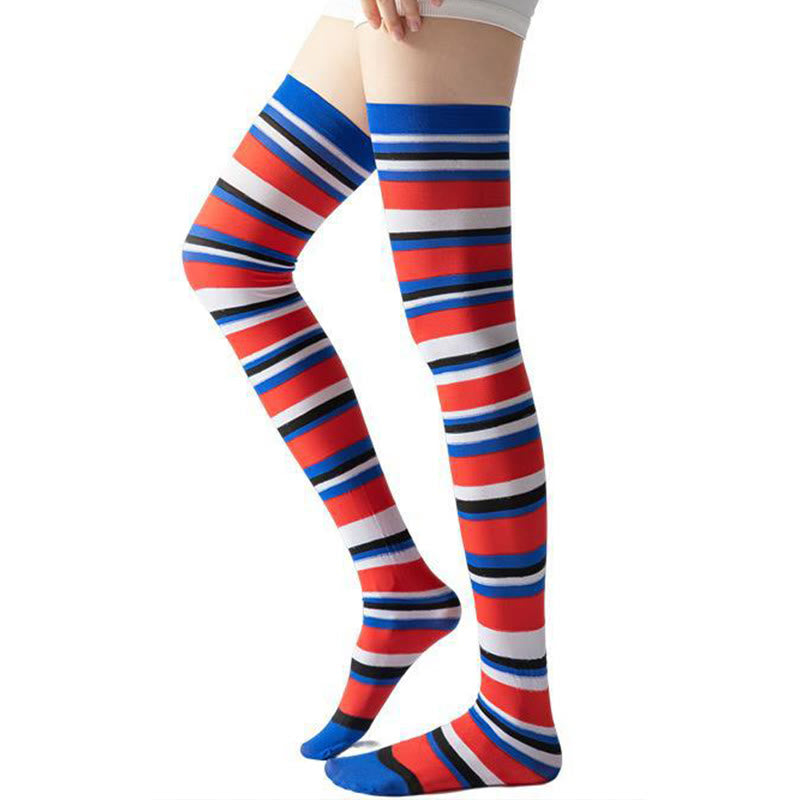 Stripe Thigh High Compression Socks(2 Pairs) - Blue - EU36-40(US3-7) - image 0