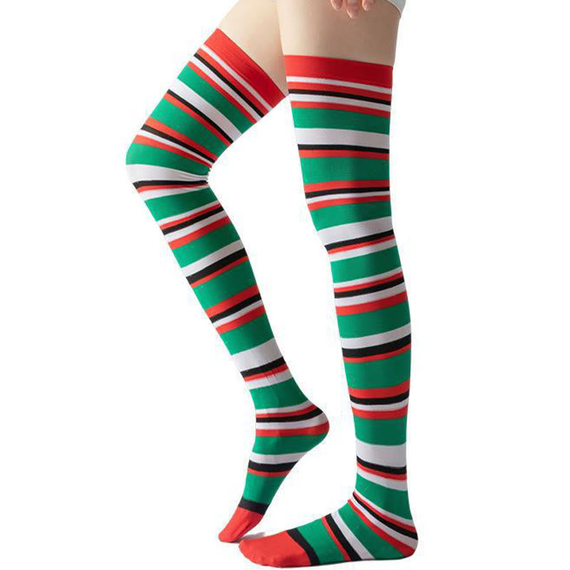 Stripe Thigh High Compression Socks(2 Pairs) - Red - EU36-40(US3-7) - image 4