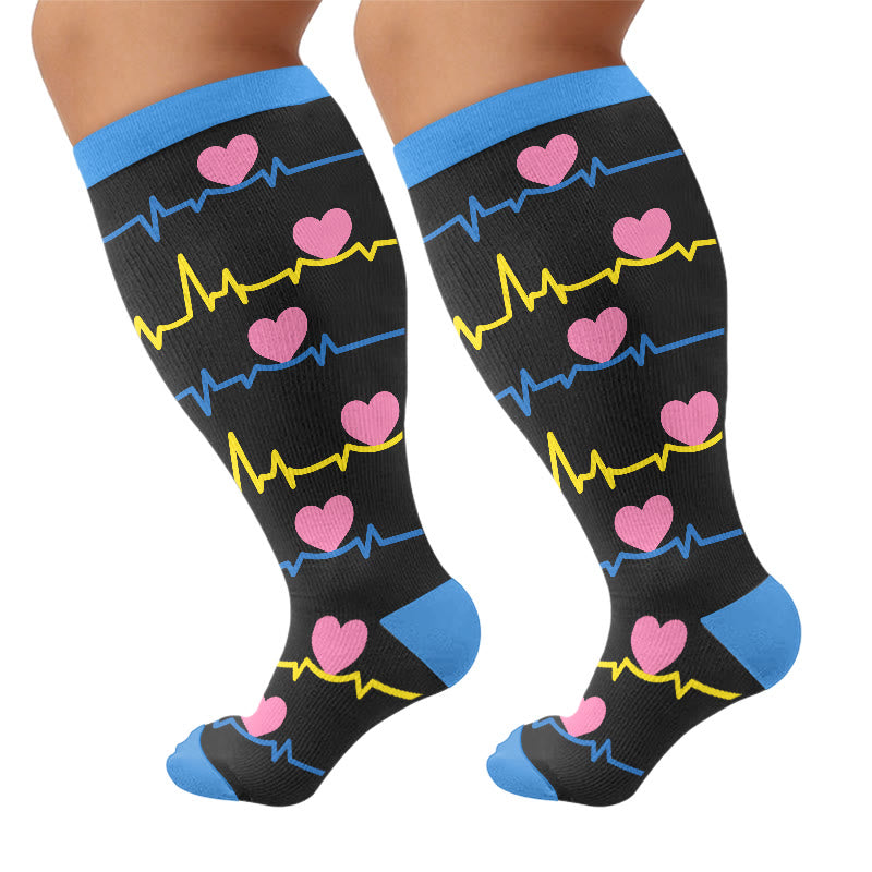 Plus Size Heartbeat Compression Socks - Blue(1 Pair) - 4XL - image 7