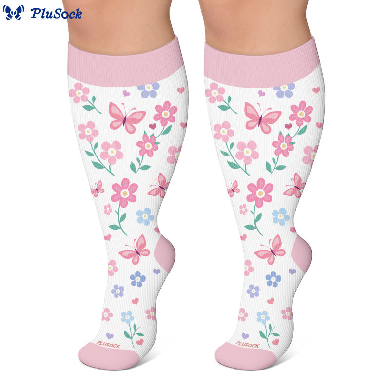 Plus Size Spring Butterfly Floral Compression Socks - image 2