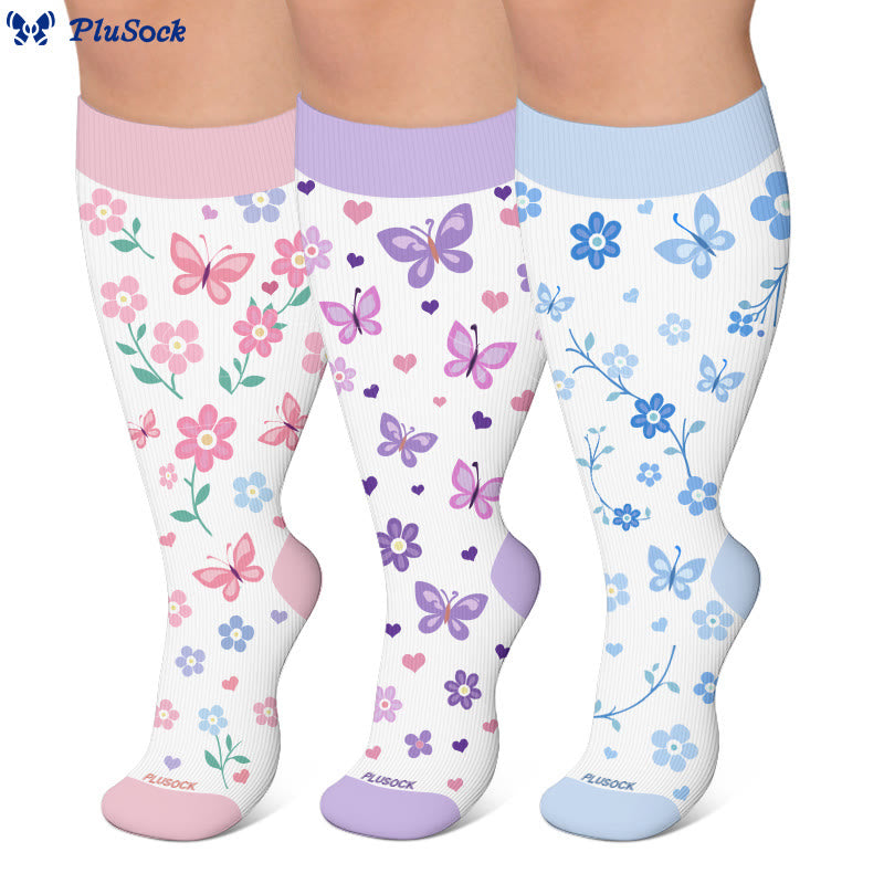 Plus Size Spring Butterfly Floral Compression Socks - image 0