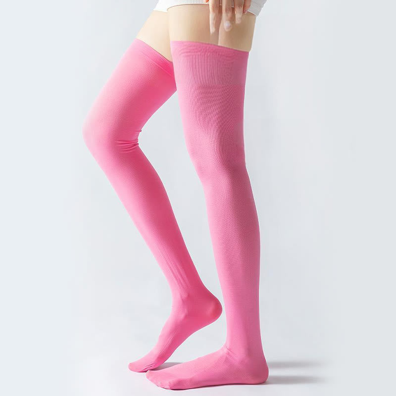 Solid Color Thigh High Compression Socks(2 Pairs) - Pink - EU36-40(US3-7) - image 3
