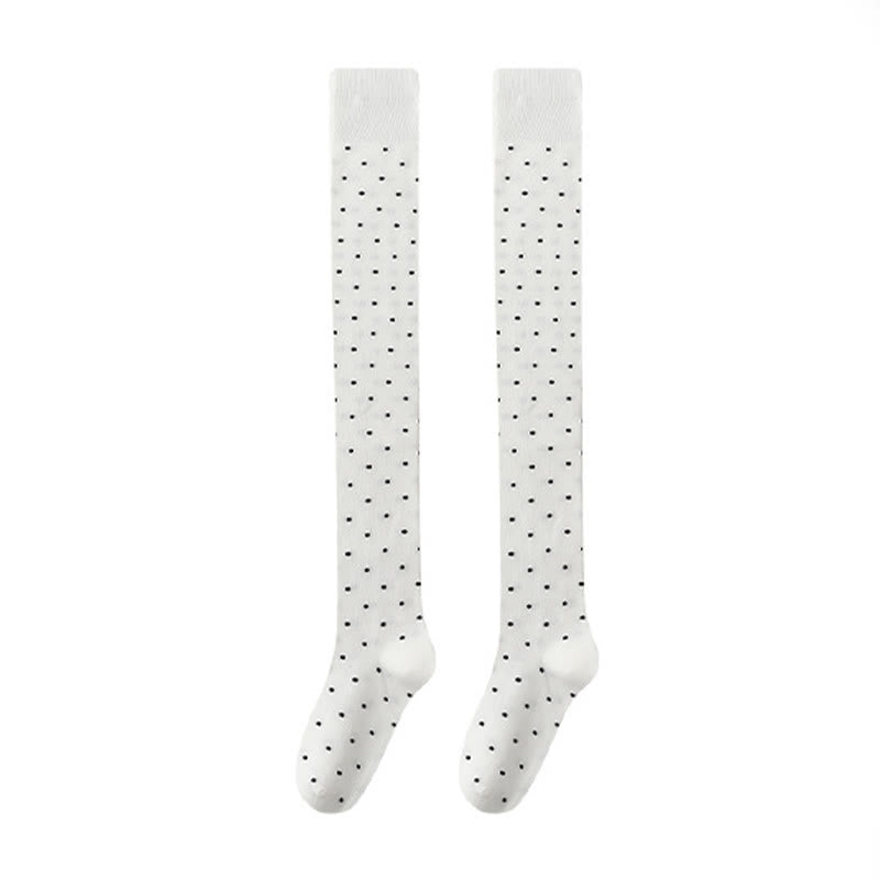 Polka Dots Thigh High Socks(2 Pairs) - White - EU36-40(US3-7) - image 11