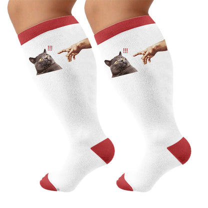 Plus Size Cat Dog Compression Socks - Surprised Cat(1 Pair) - 4XL - image 7