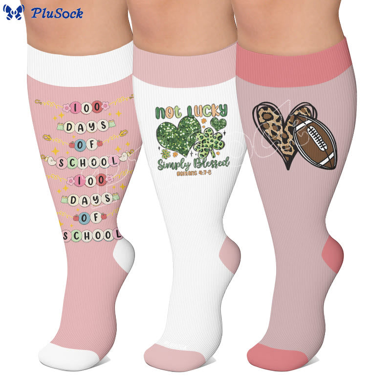 Plus Size Heart Rugby Compression Socks - image 0