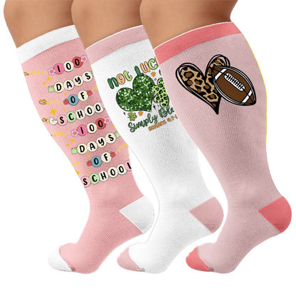 Plus Size Heart Rugby Compression Socks - Multicolor(3 Pairs) - 4XL - image 1