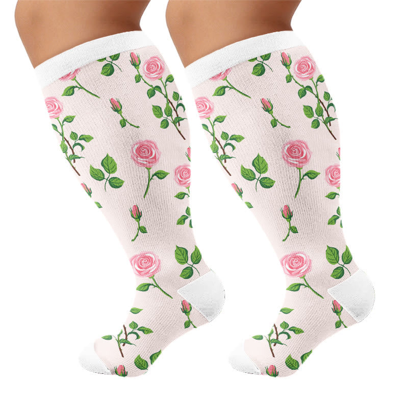 Plus Size Carnations Roses Compression Socks - Light Pink(1 Pair) - 4XL - image 6