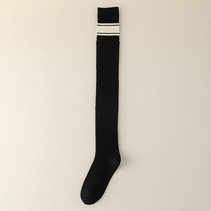 Classic Double Stripe Thigh High Socks(2 Pairs) - Black - EU36-40(US3-7) - image 10