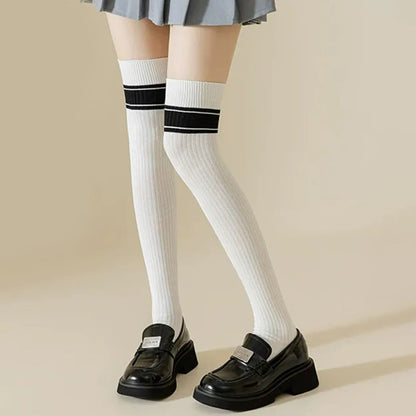 Classic Double Stripe Thigh High Socks(2 Pairs) - image 8